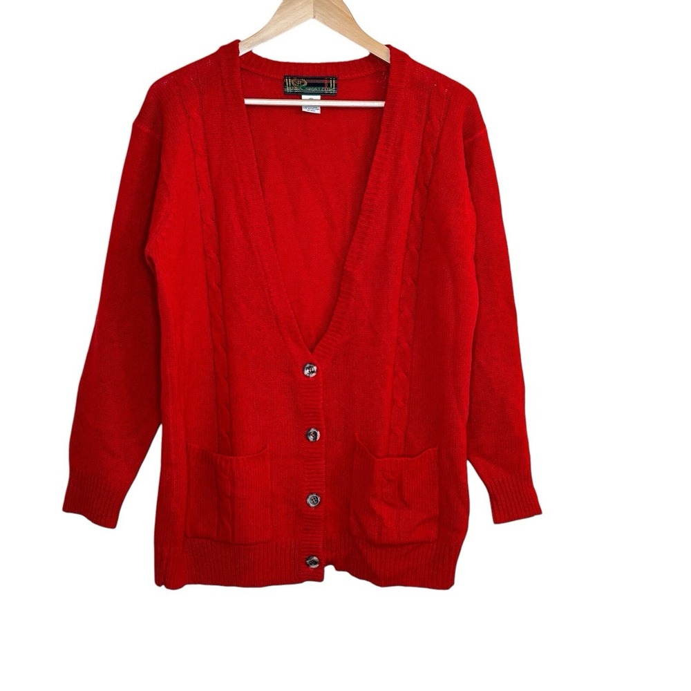 Vintage Paris Sports Club Womens Grandpa Sweater Size M Wool Cardigan Academia‎